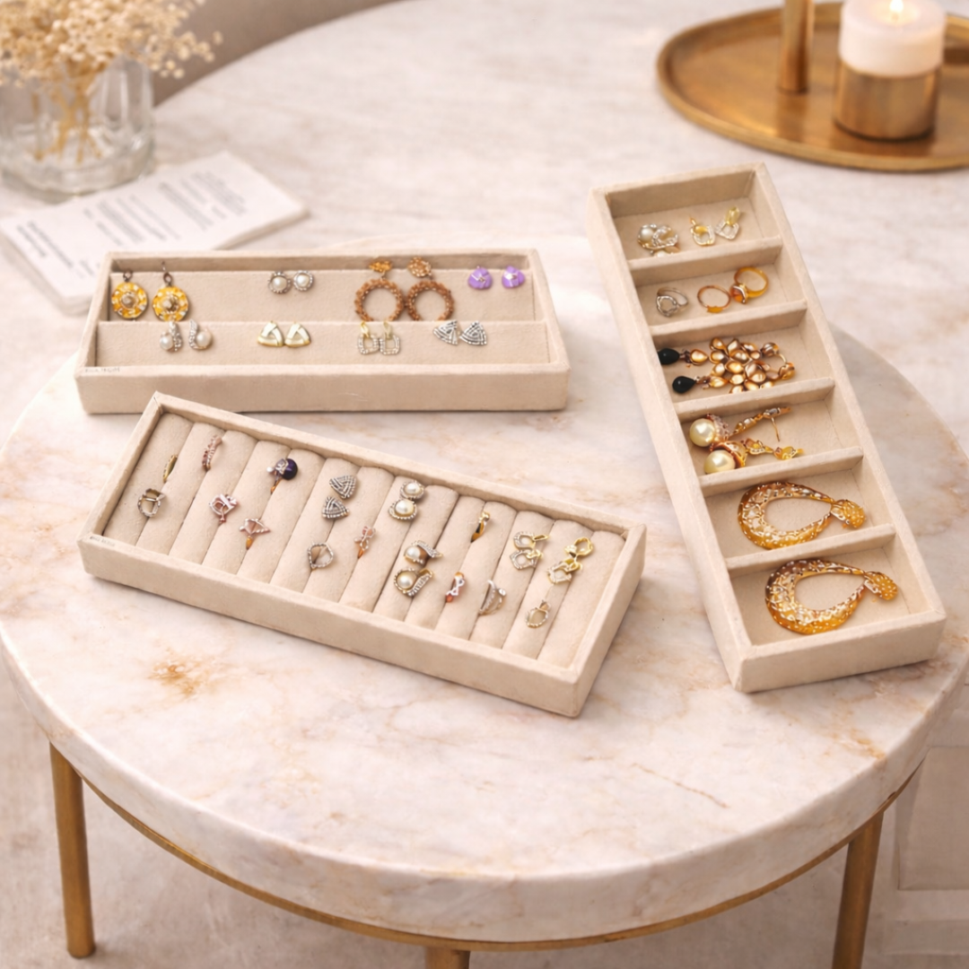 Premium jewellery organizer combo with ring tray, earring tray and 6-grid jewellery storage tray by La Trove.