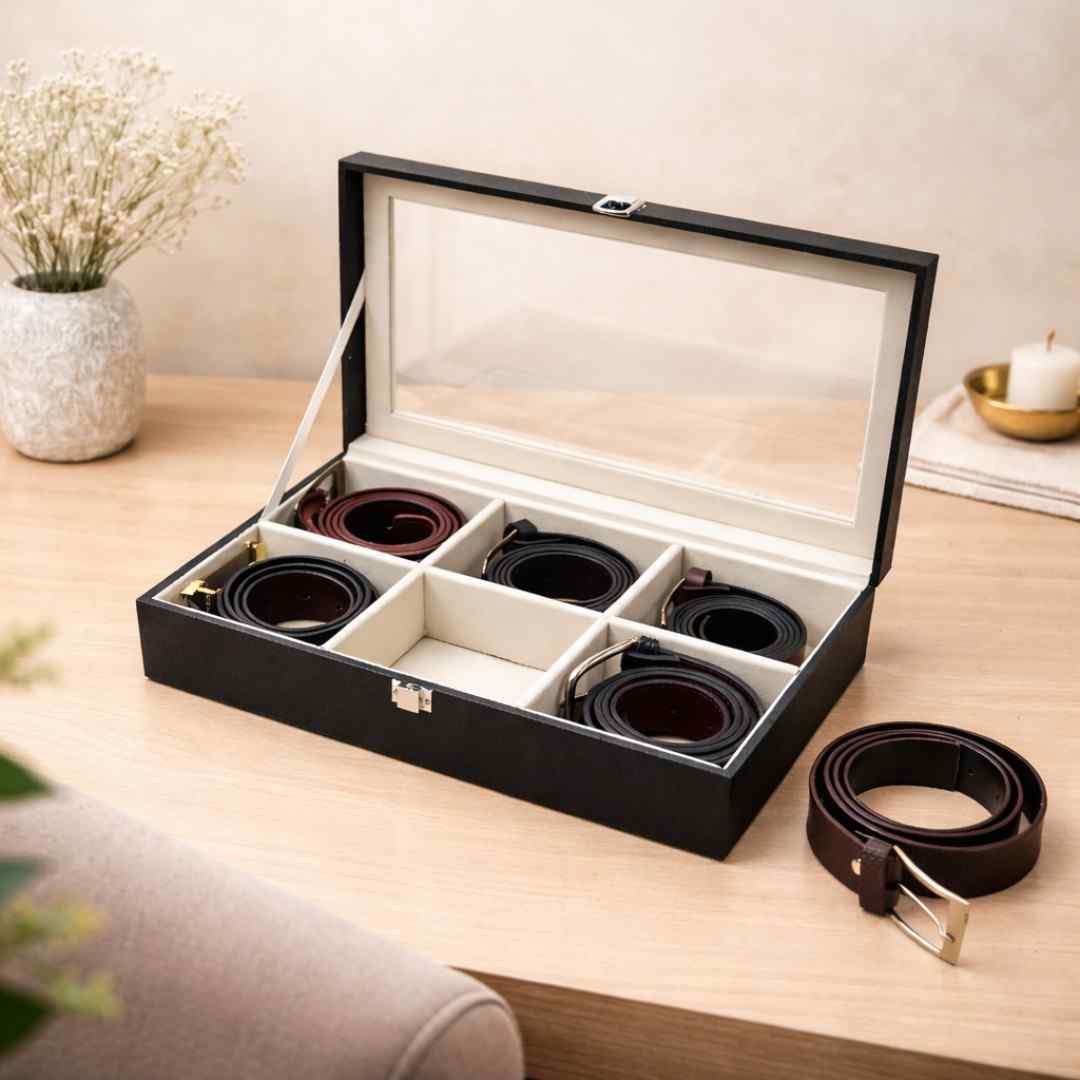 TBT Belt Organiser Box With Glass Top