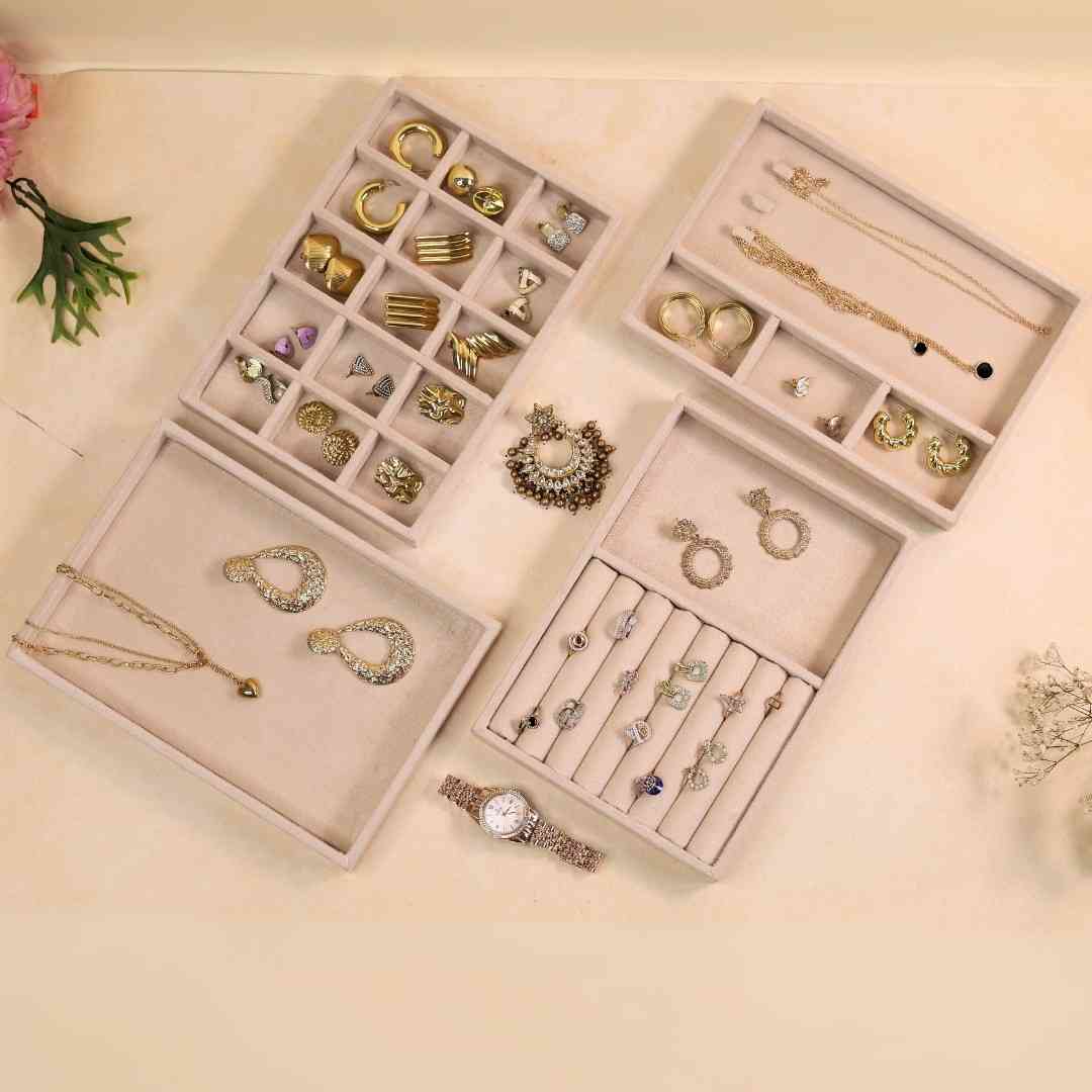 TBT Set of 4 Suede Drawer Jewelry Organizer Trays