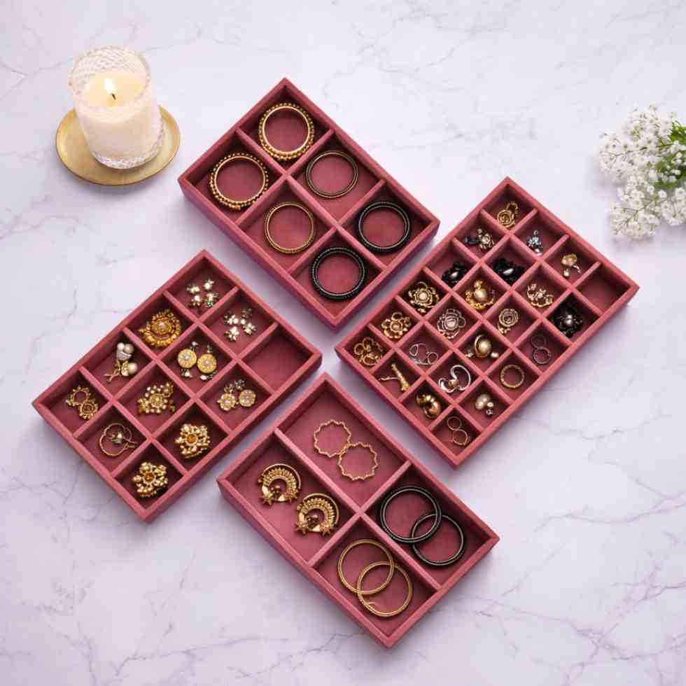 Drawer Stackable Jewellery Trays – Velvet Grid Organisers (4, 6, 12, 24)