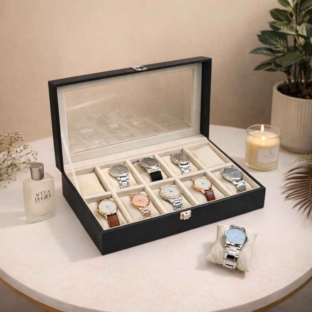 TBT 10 Slot Watch Box With Glass Top
