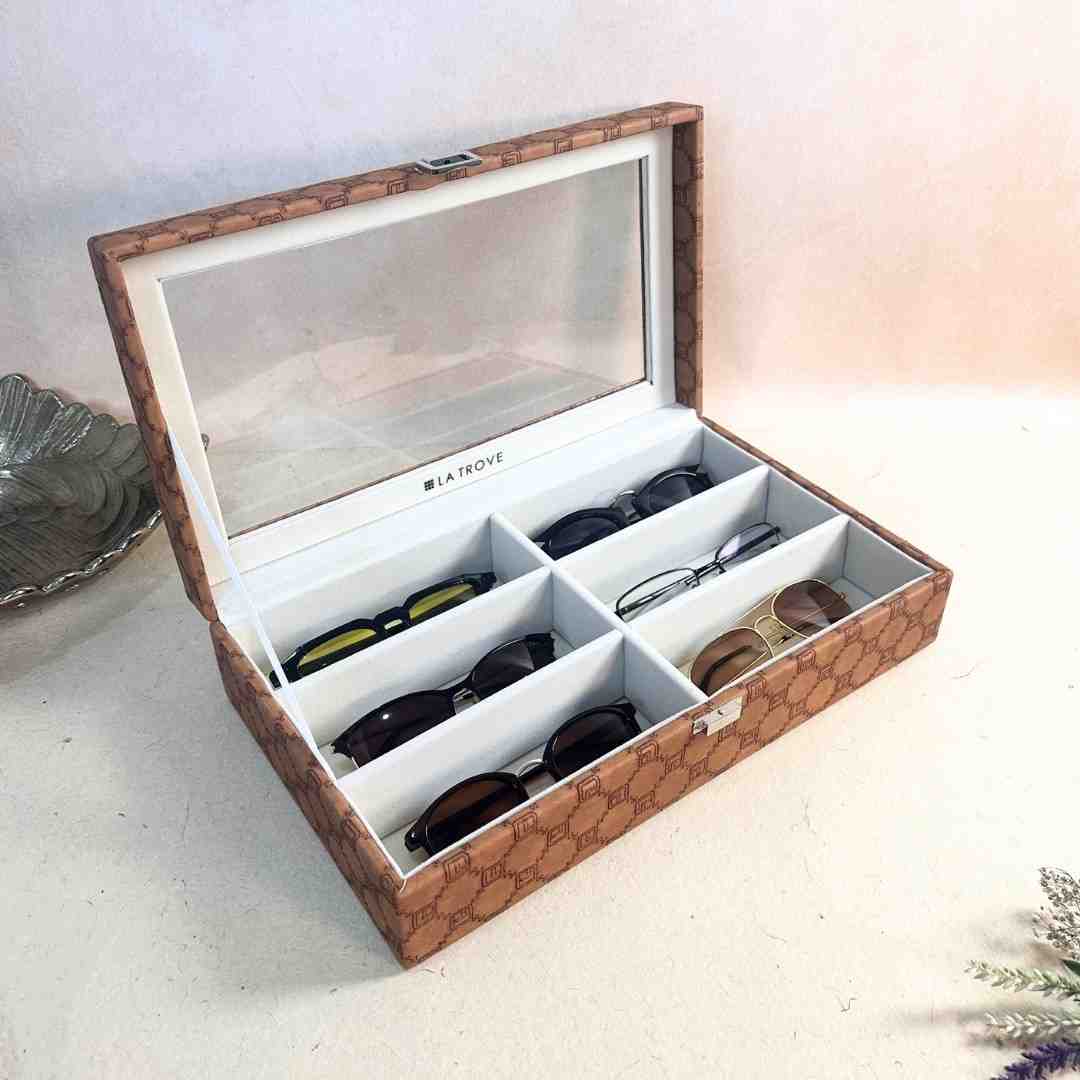 Designer 6 Slot Sunglass Organiser Box With Glass Top
