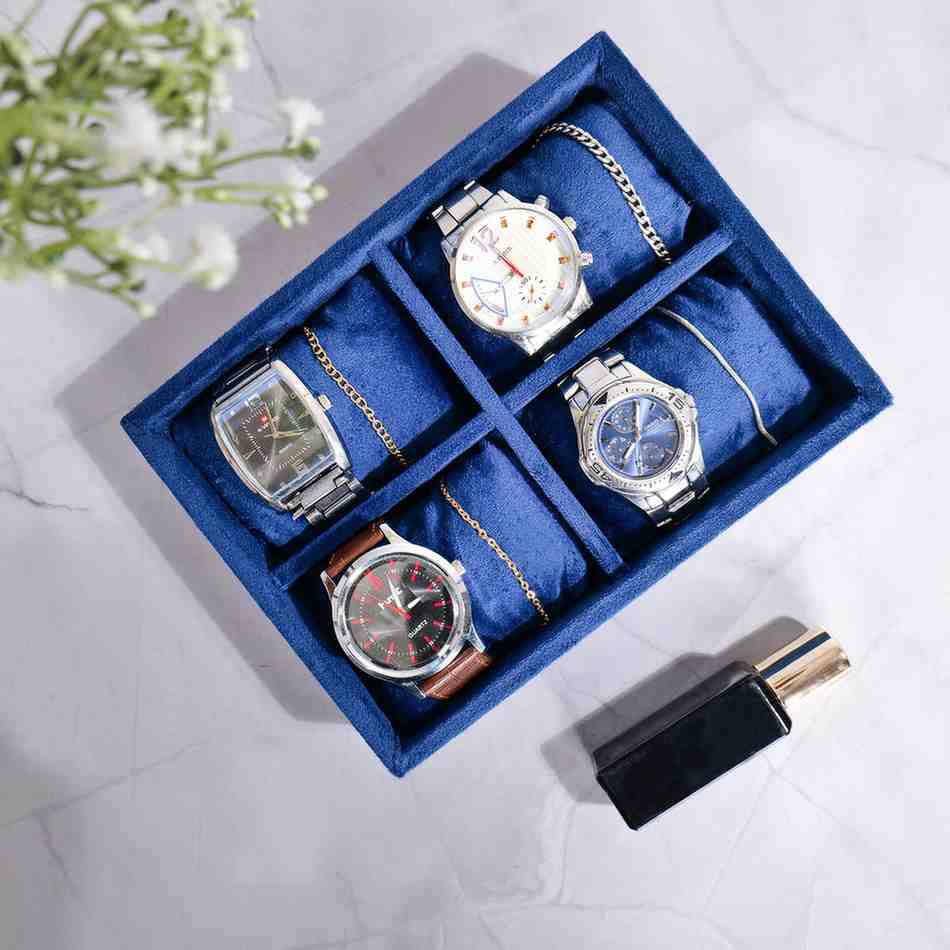 4 Slot Watch Tray Organiser for Drawer & Dresser – Premium Velvet Storage