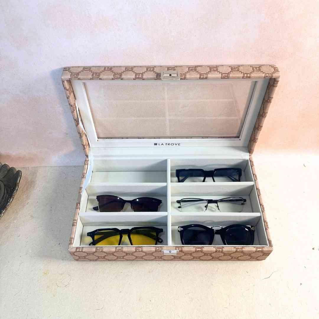 Designer 6 Slot Sunglass Organiser Box With Glass Top