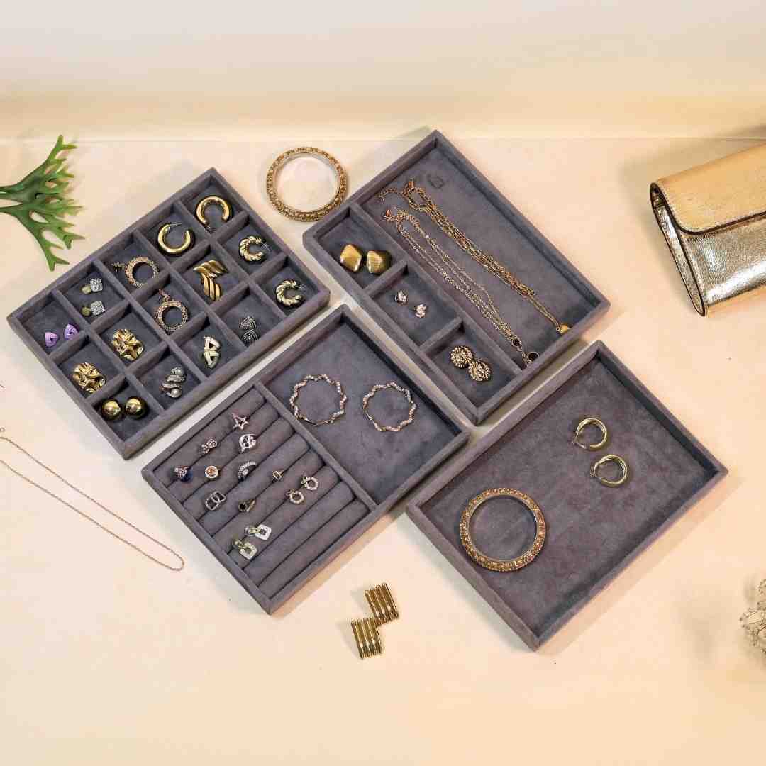 TBT Set of 4 Suede Drawer Jewelry Organizer Trays