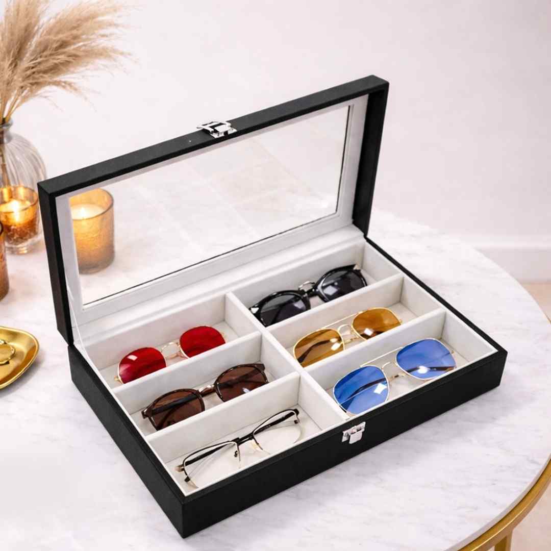 TBT 6-Slot Sunglass Organiser Box with Glass Top