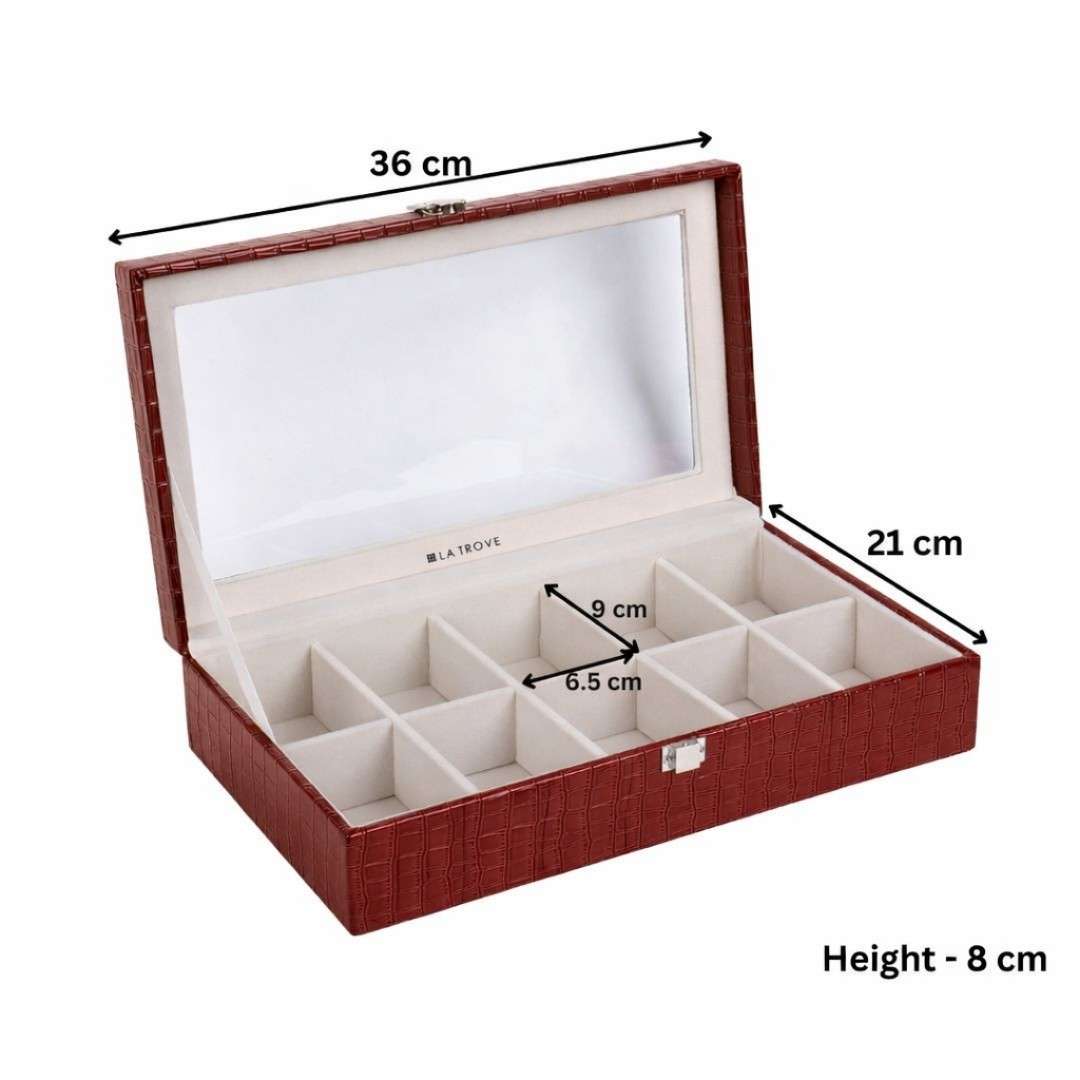 10 Slot Tie Pocket Square Box With Glass Top