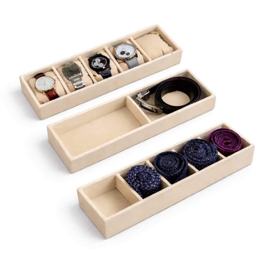 Belt, Watch & Tie Organiser Tray – 2 Belt, 5 Watch & 5 Tie Storage