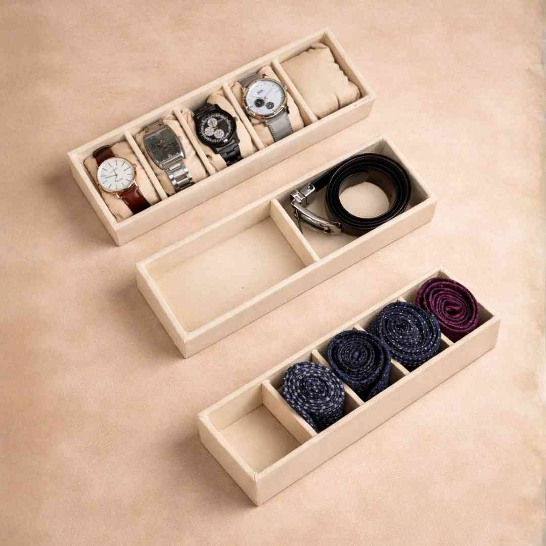 Belt, Watch & Tie Organiser Tray – 2 Belt, 5 Watch & 5 Tie Storage