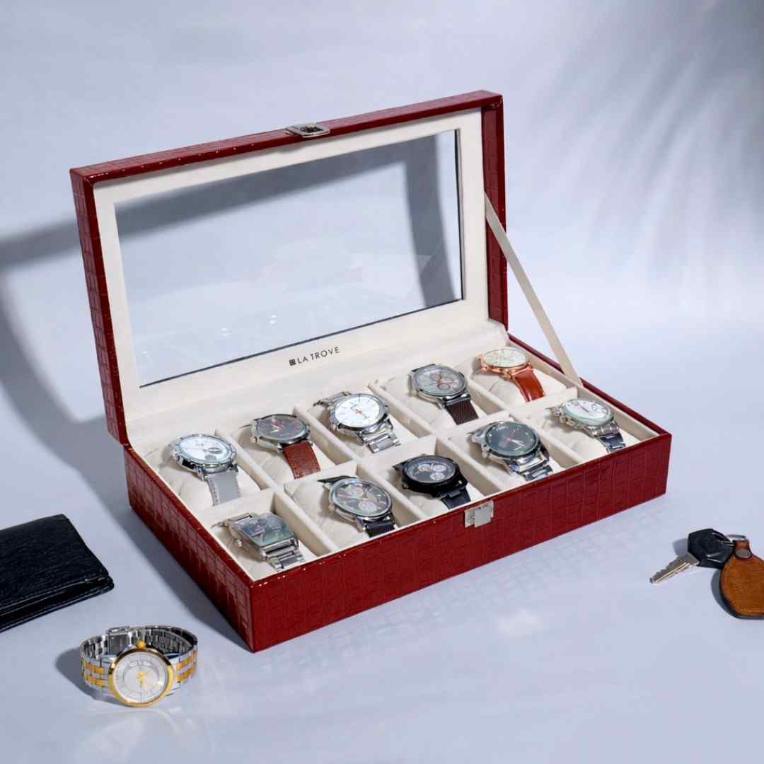 10 Slot Watch Box (With Glass Top)