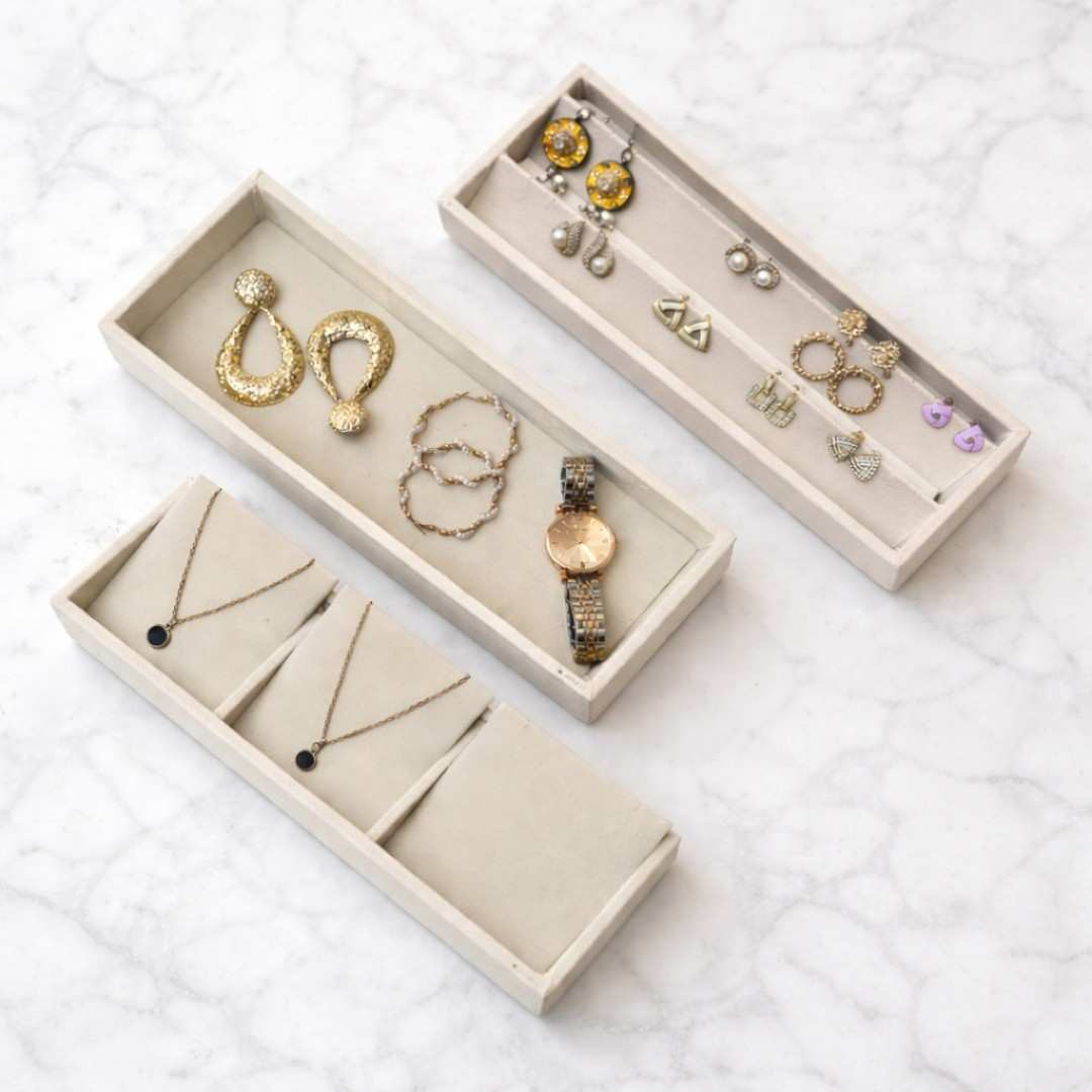 Jewellery Storage Tray Combo (3 Grid Necklace, Earring & Plain Organiser)
