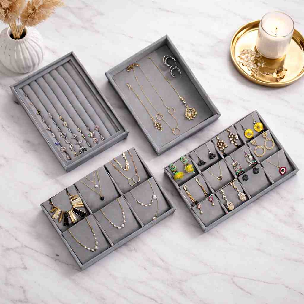 Luxury Velvet Jewellery Tray Set – 4-in-1 Modular Stackable Organiser