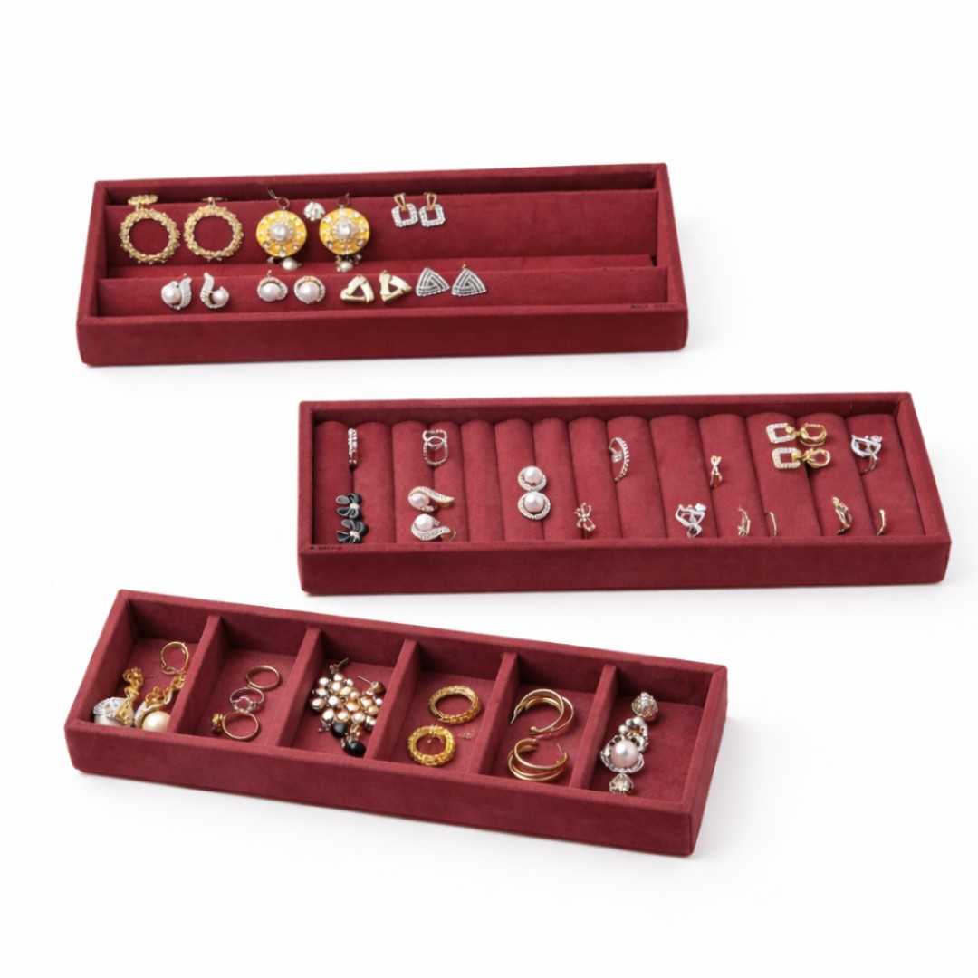 Jewellery Tray Combo for Earrings, Rings & 6 Grid Organizer