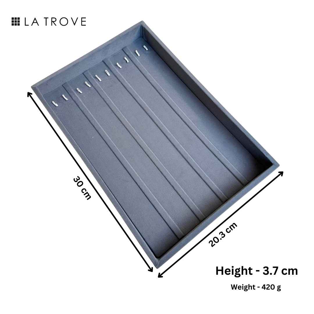 Dimensions of grey velvet chain necklace organiser tray for premium jewellery drawer organisation – La Trove