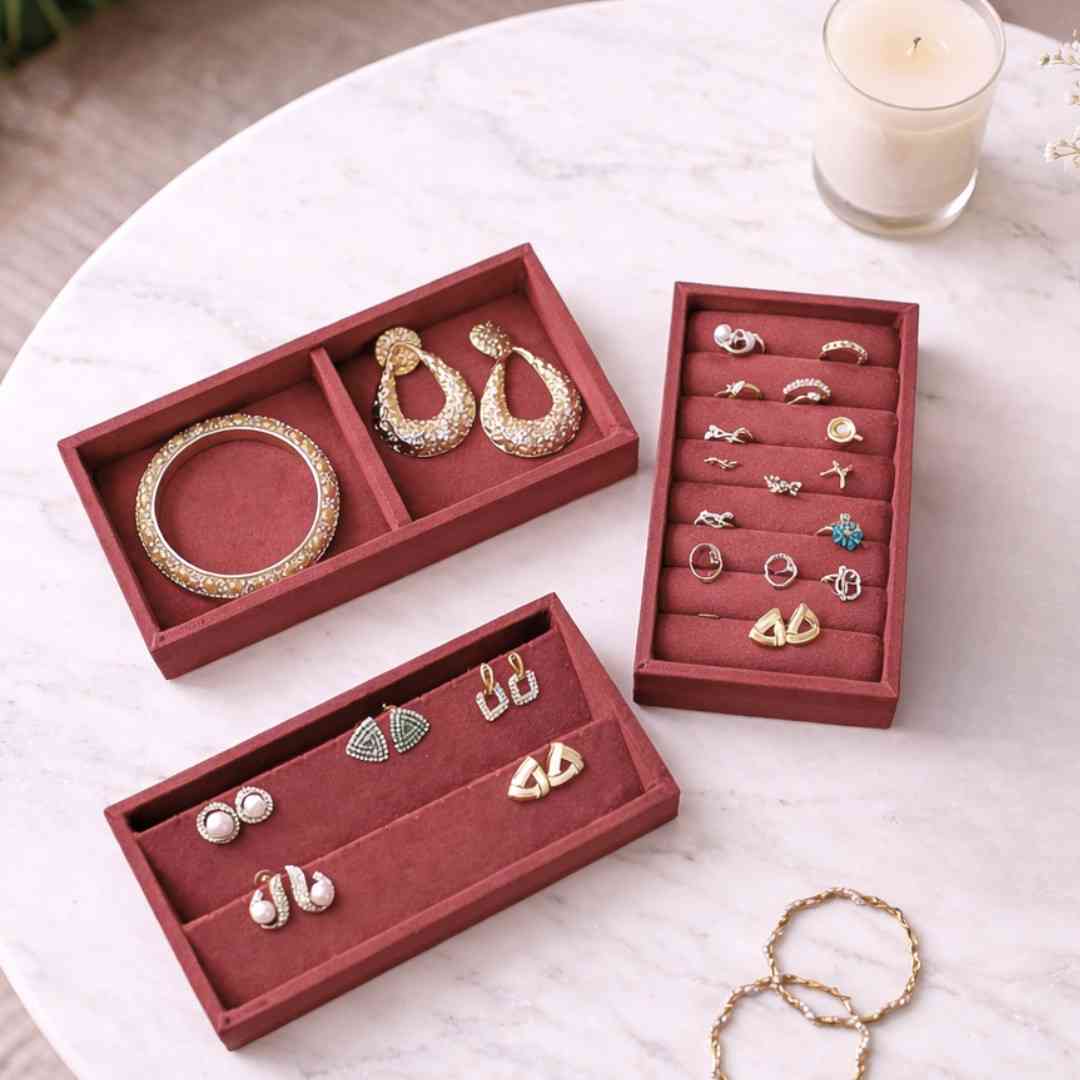 Mini Jewellery Tray Set – Ring, Earring & 2 Grid Organizer
