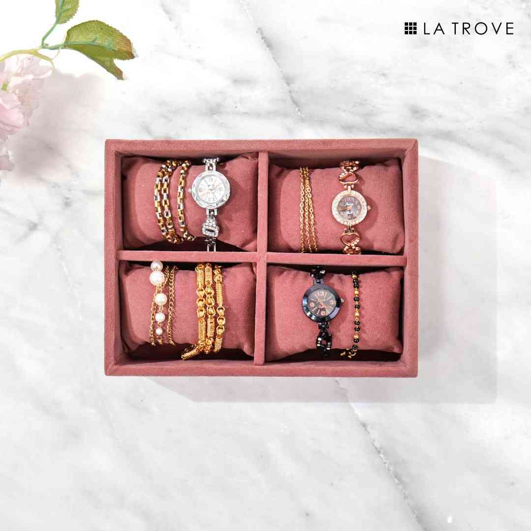 4 Slot Watch Tray Organiser for Drawer & Dresser – Premium Velvet Storage