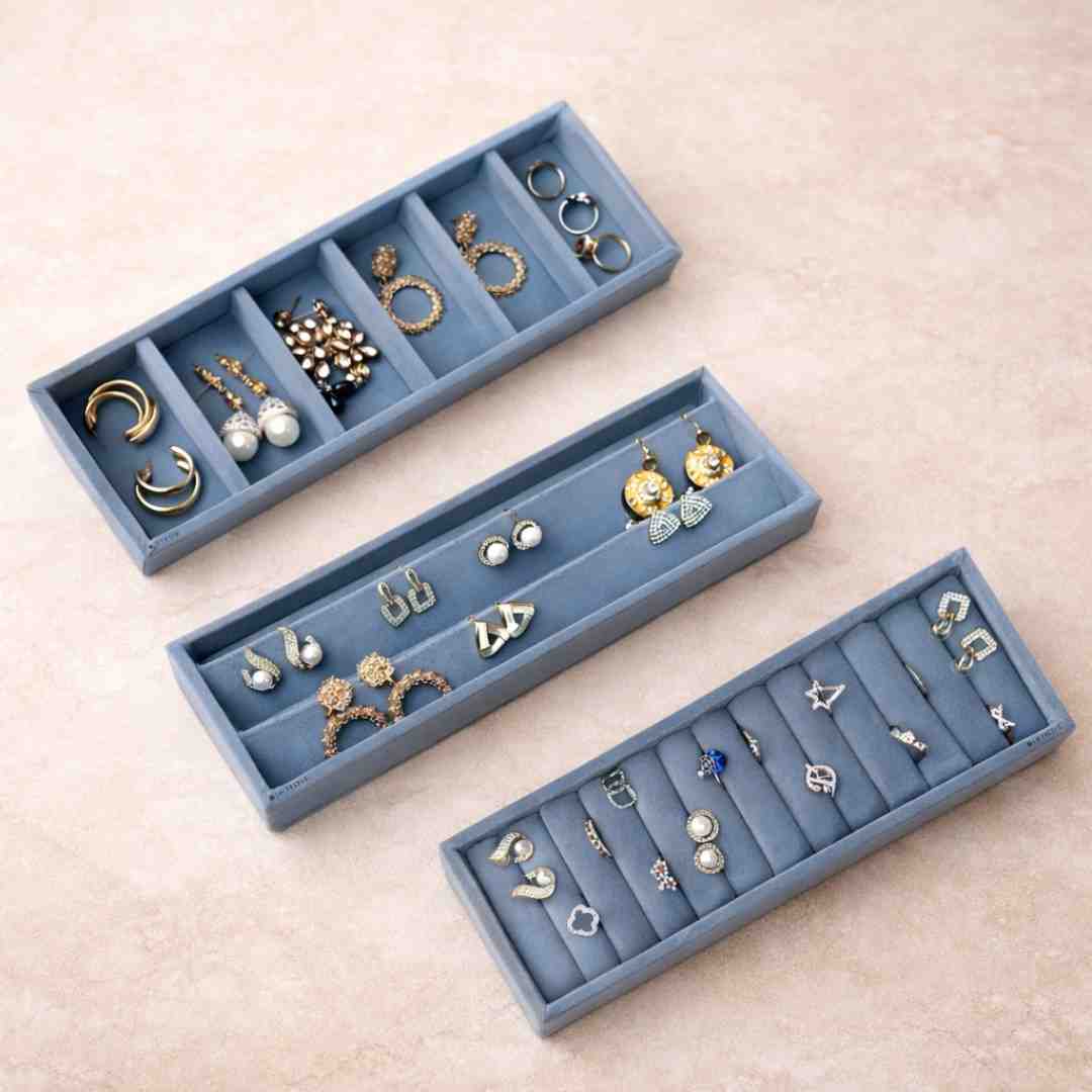 Jewellery Tray Combo for Earrings, Rings & 6 Grid Organizer