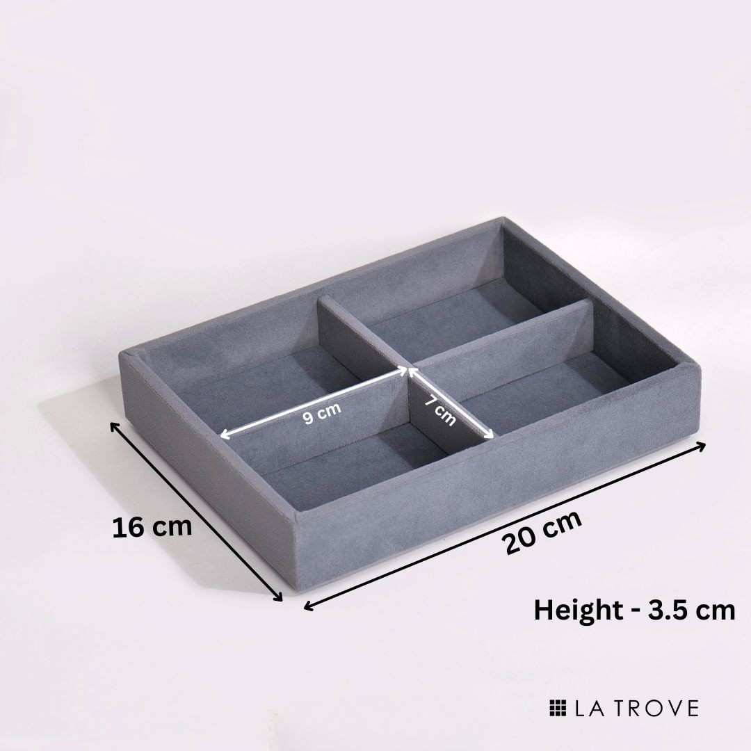 Dimensions of grey luxury plain jewellery tray for wardrobe drawer jewellery organisation – La Trove