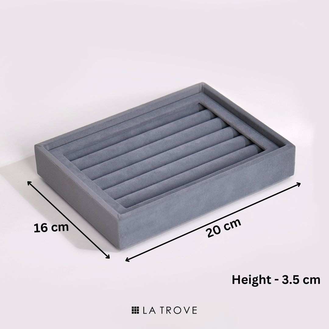Dimensions of grey small ring and cufflink organiser tray for wardrobe drawer jewellery storage – La Trove