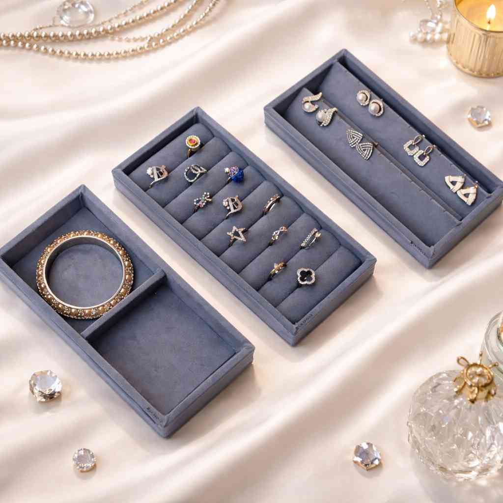Mini Jewellery Tray Set – Ring, Earring & 2 Grid Organizer