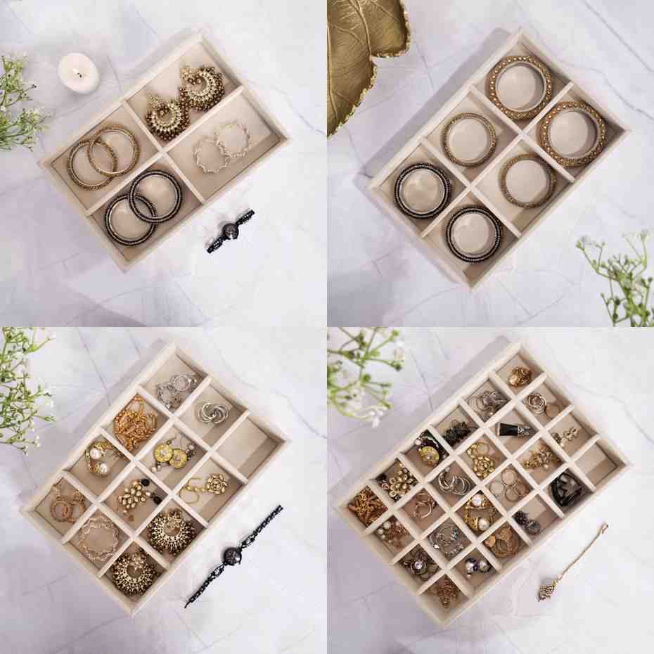 Drawer Stackable Jewellery Trays – Velvet Grid Organisers (4, 6, 12, 24)