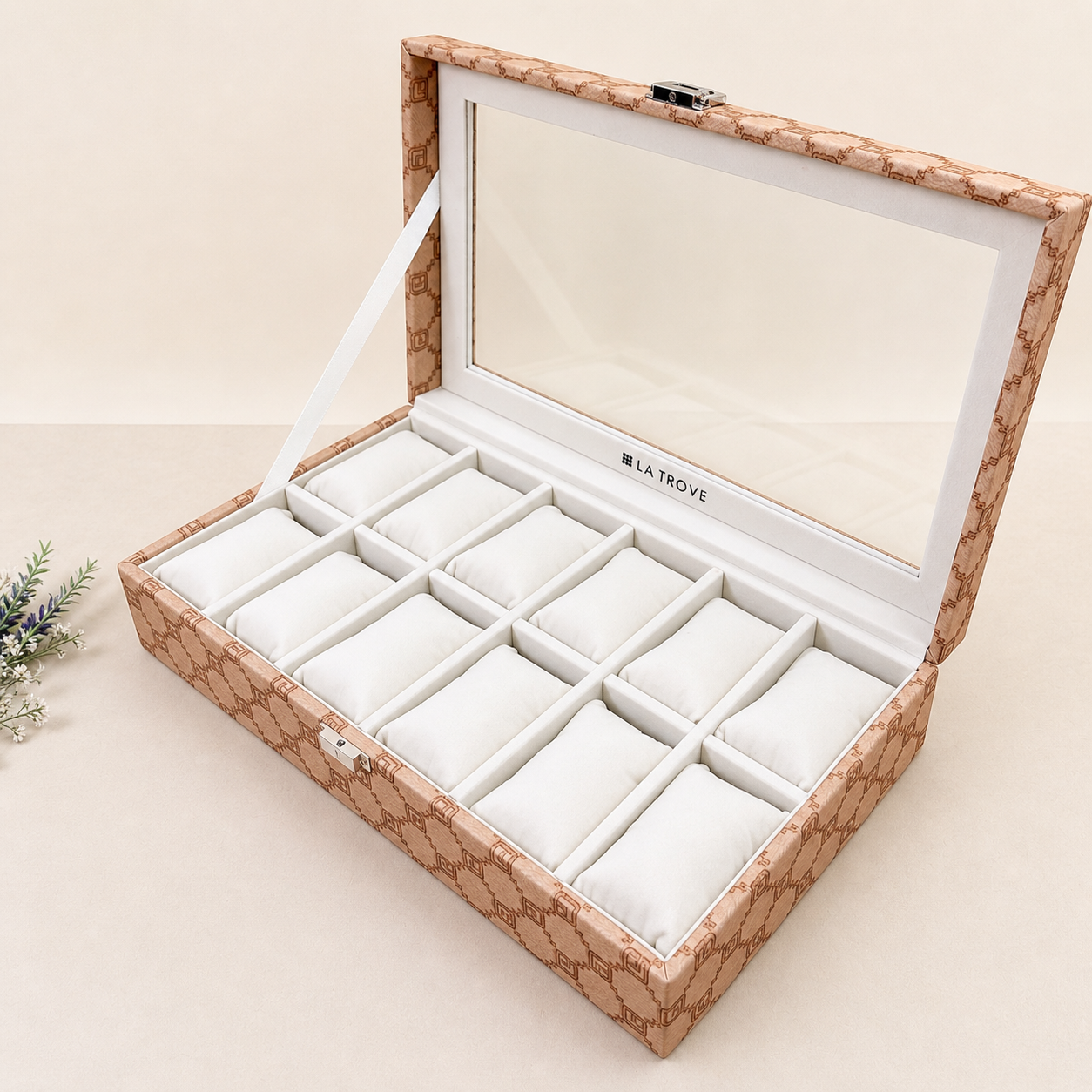 Designer 12-Slot Watch Box with Glass Top