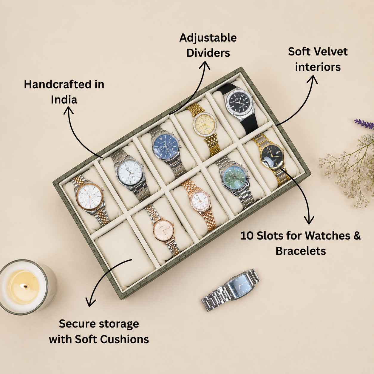 Designer 10-Slot Watch Tray