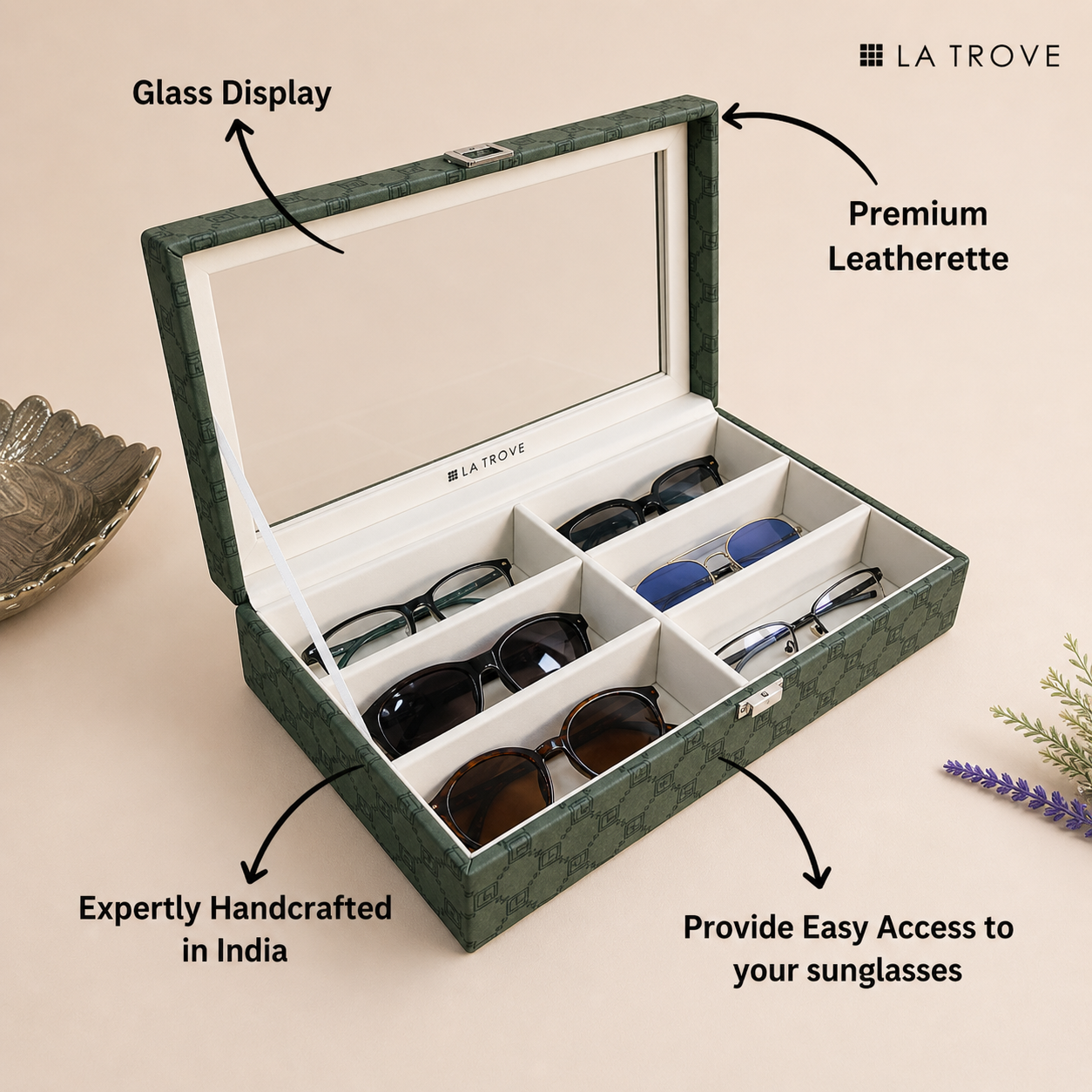 Designer 6 Slot Sunglass Organiser Box With Glass Top
