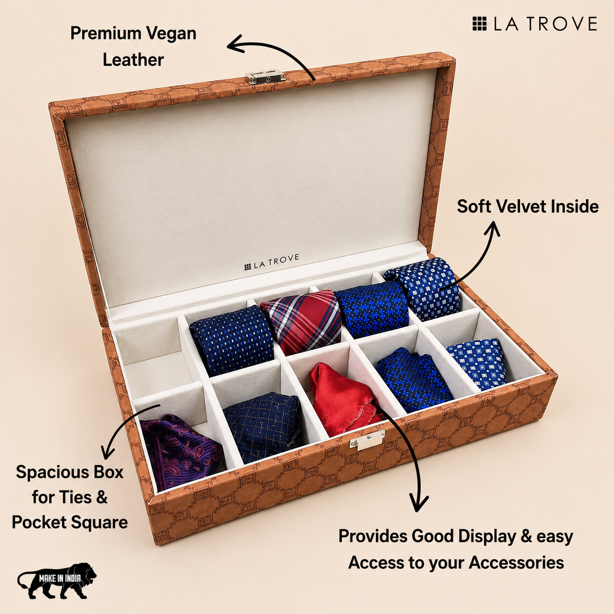 Designer 10 Slot Tie & Pocket Square Box