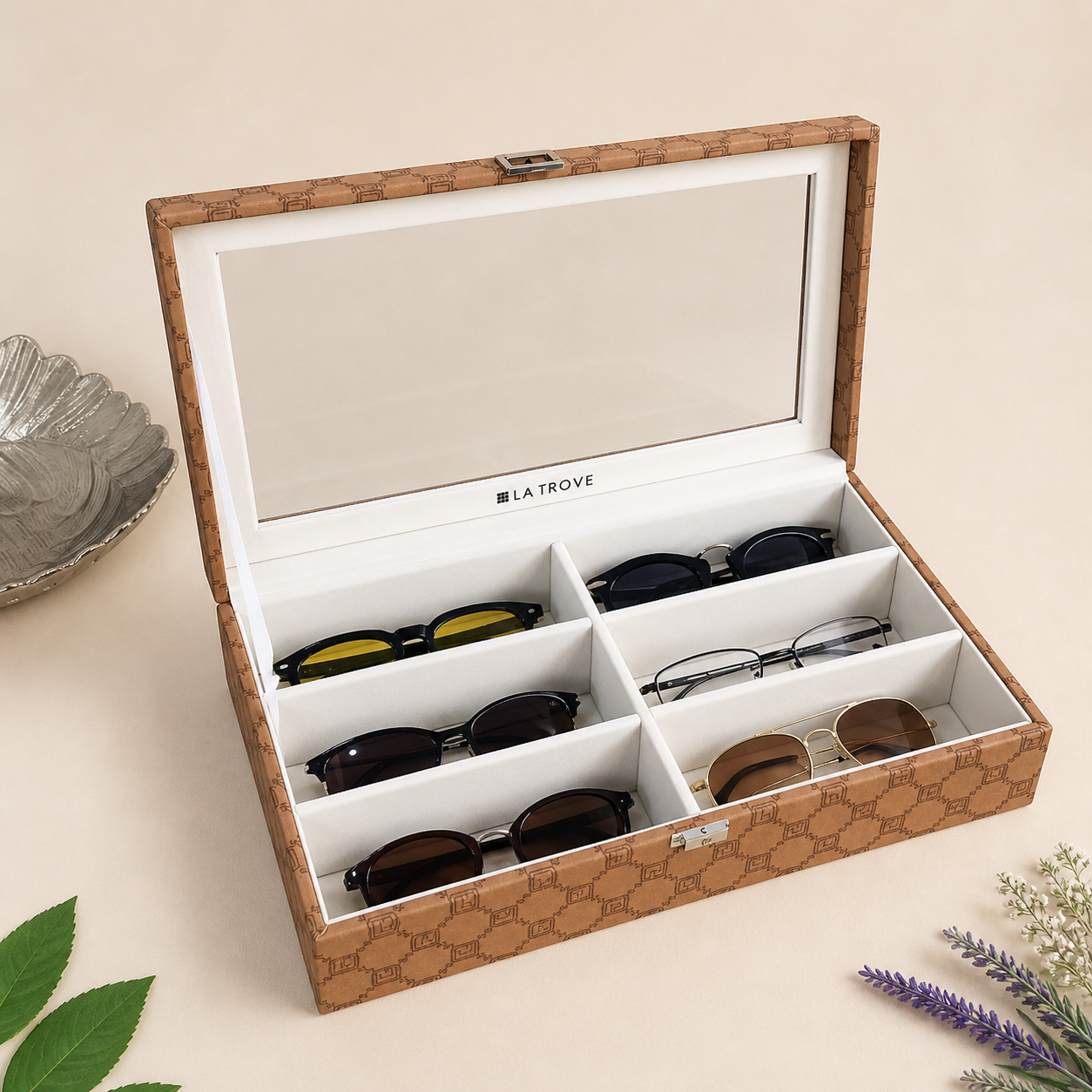 Designer 6 Slot Sunglass Organiser Box With Glass Top
