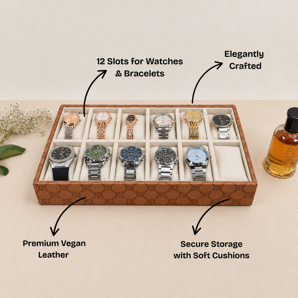 Designer 12-Slot Watch Tray