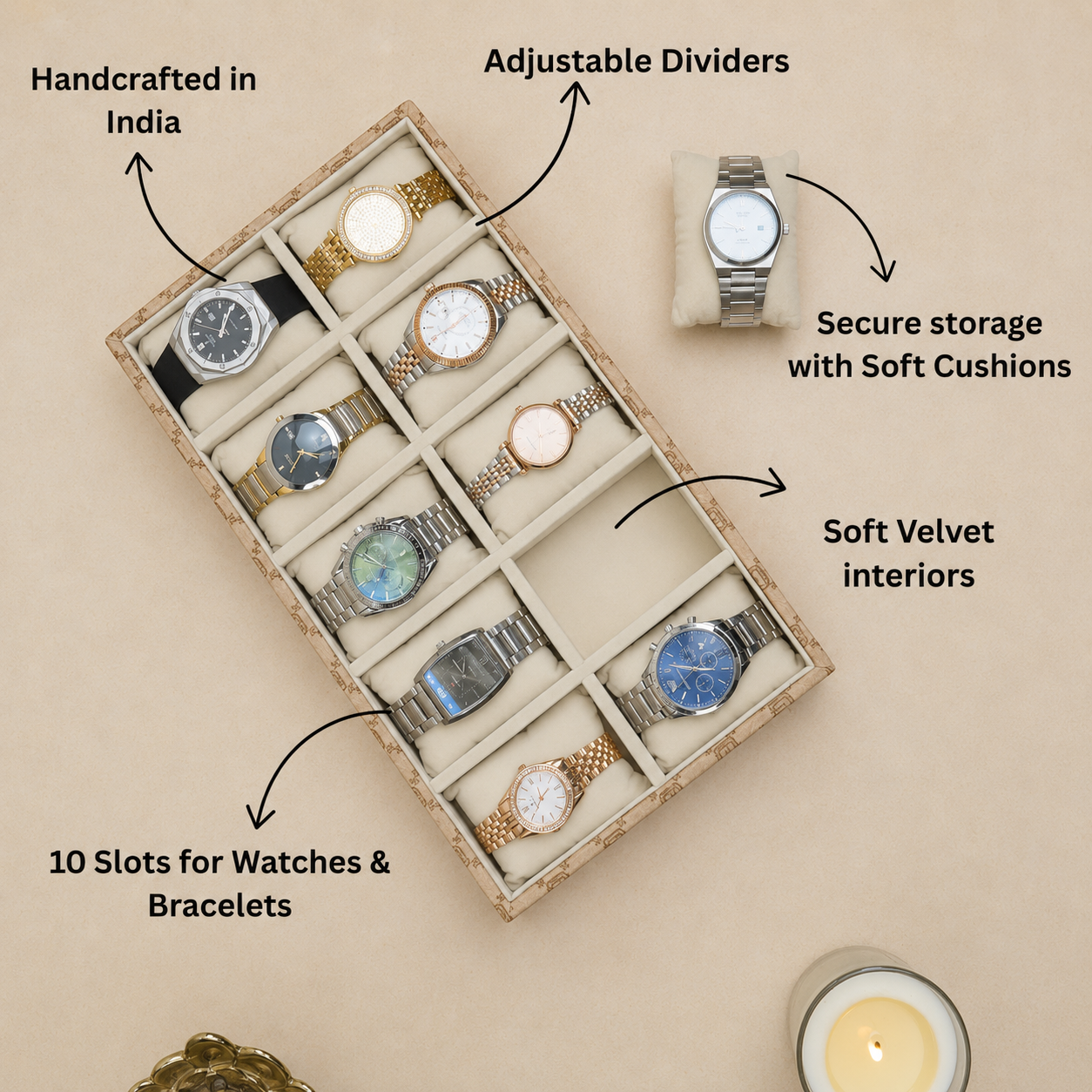 Designer 10-Slot Watch Tray
