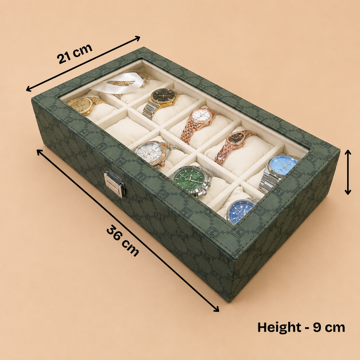 Designer 10 Slot Watch Box With Glass Top