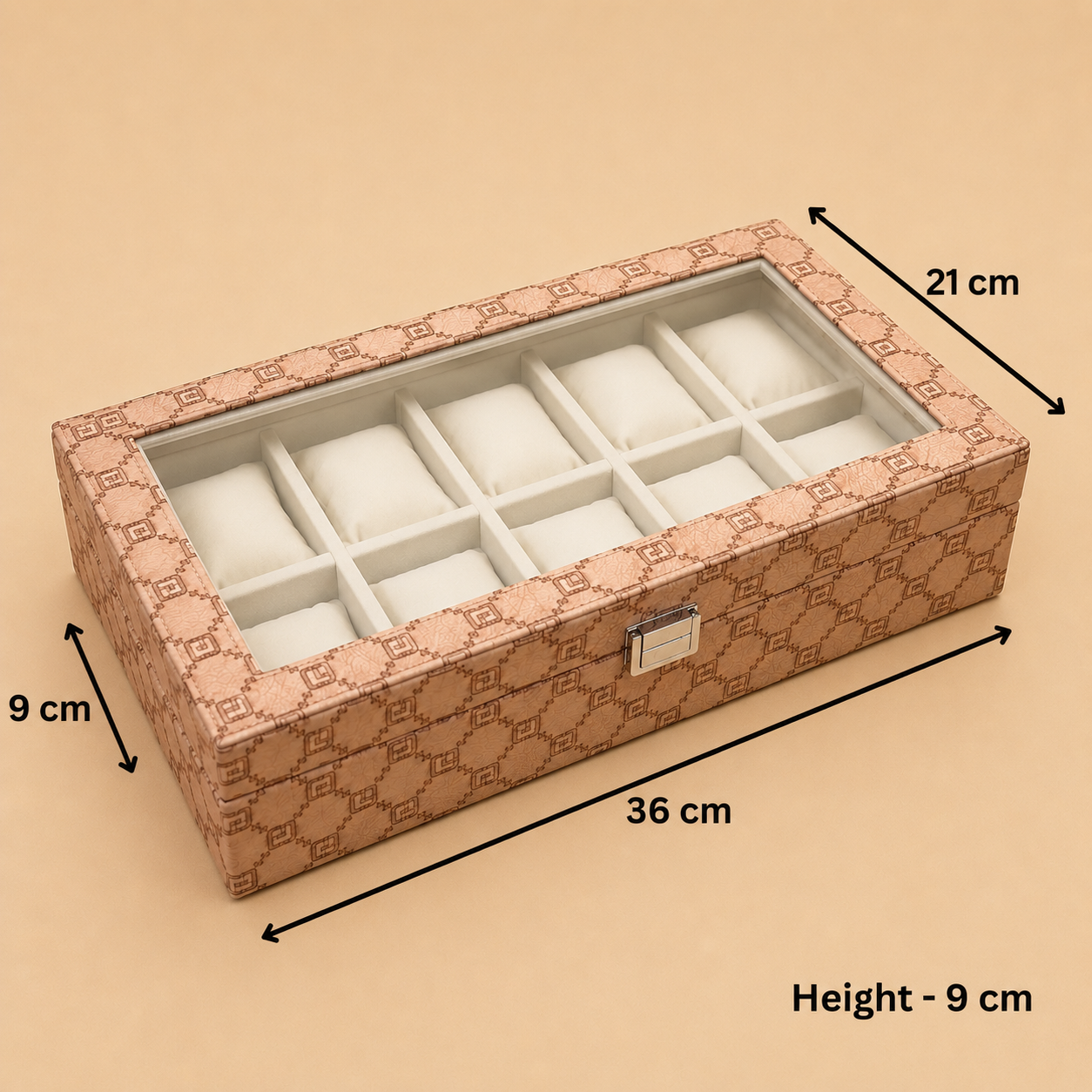 Designer 10 Slot Watch Box With Glass Top