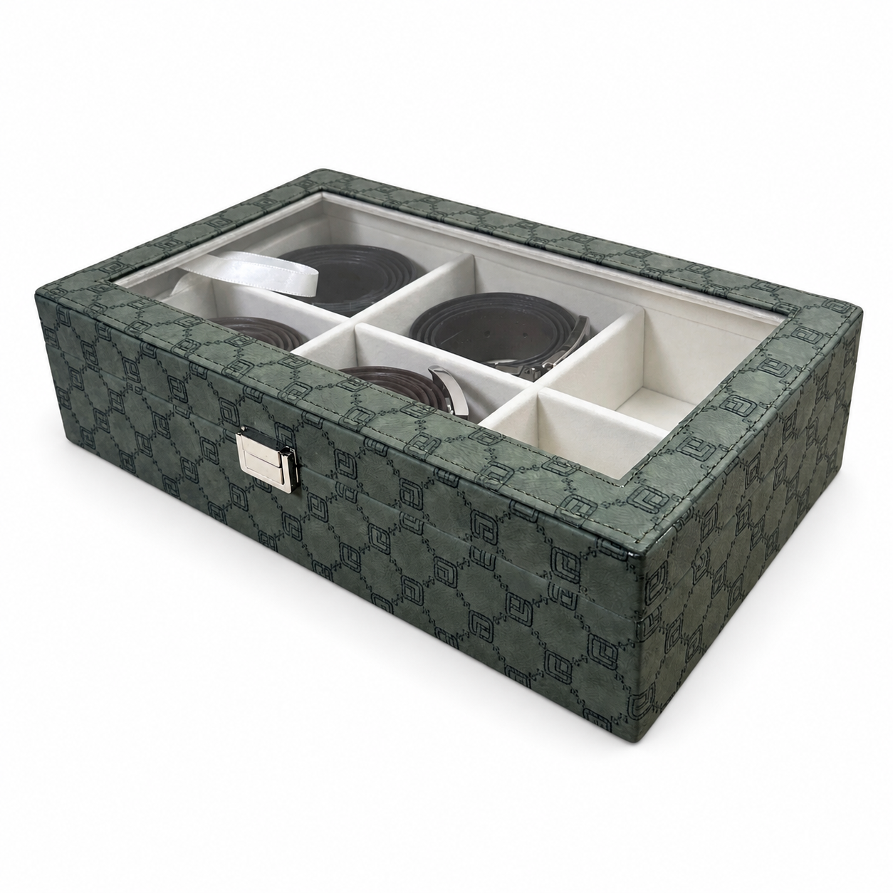 Designer 6 Slot Belt Box With Glass Lid