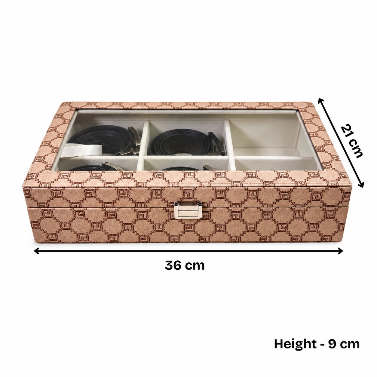 Designer 6 Slot Belt Box With Glass Lid