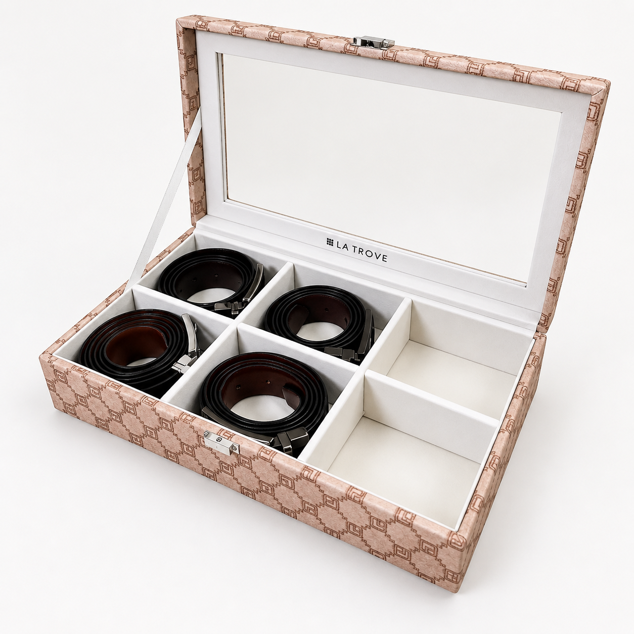 Designer 6 Slot Belt Box With Glass Lid