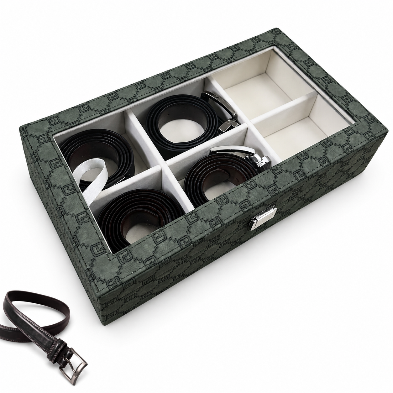 Designer 6 Slot Belt Box With Glass Lid