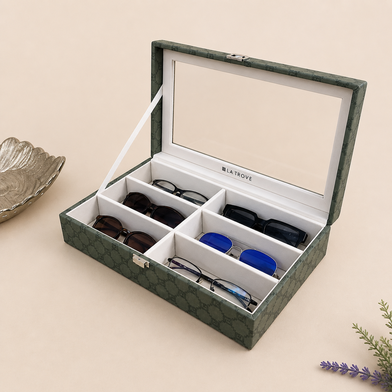Designer 6 Slot Sunglass Organiser Box With Glass Top