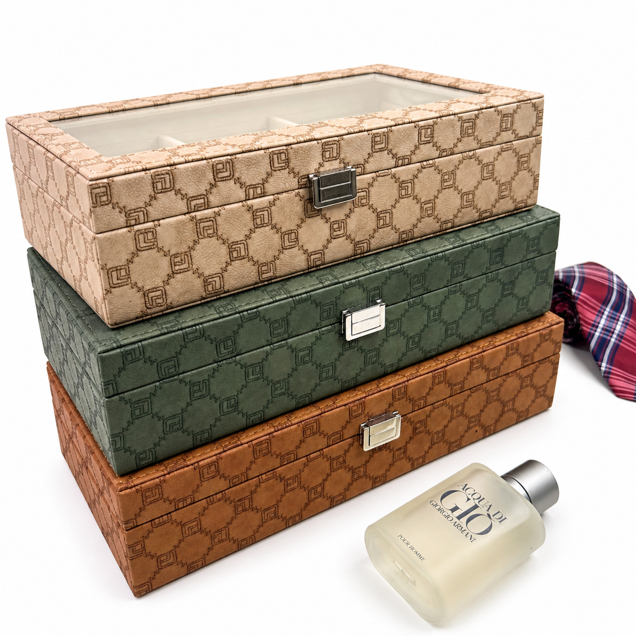 Designer 6 Slot Belt Box With Glass Lid