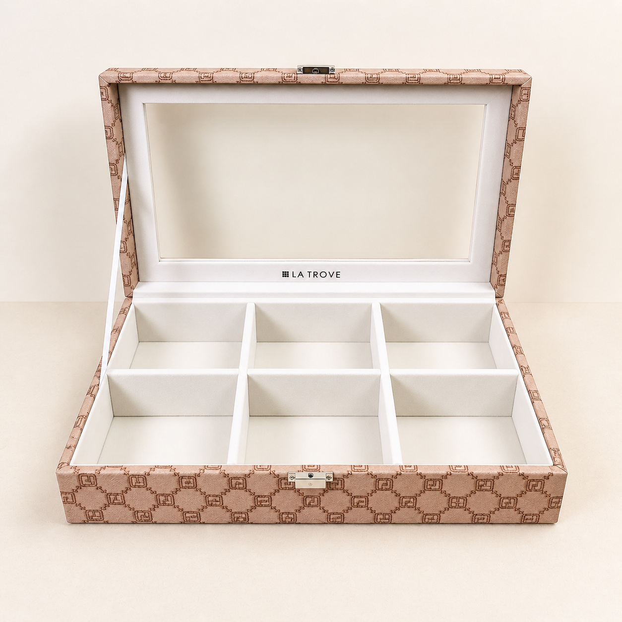 Designer 6 Slot Belt Box With Glass Lid