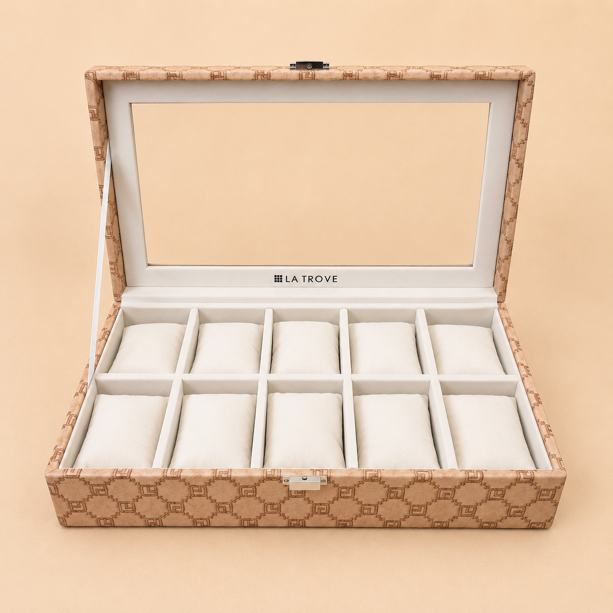 Designer 10 Slot Watch Box With Glass Top