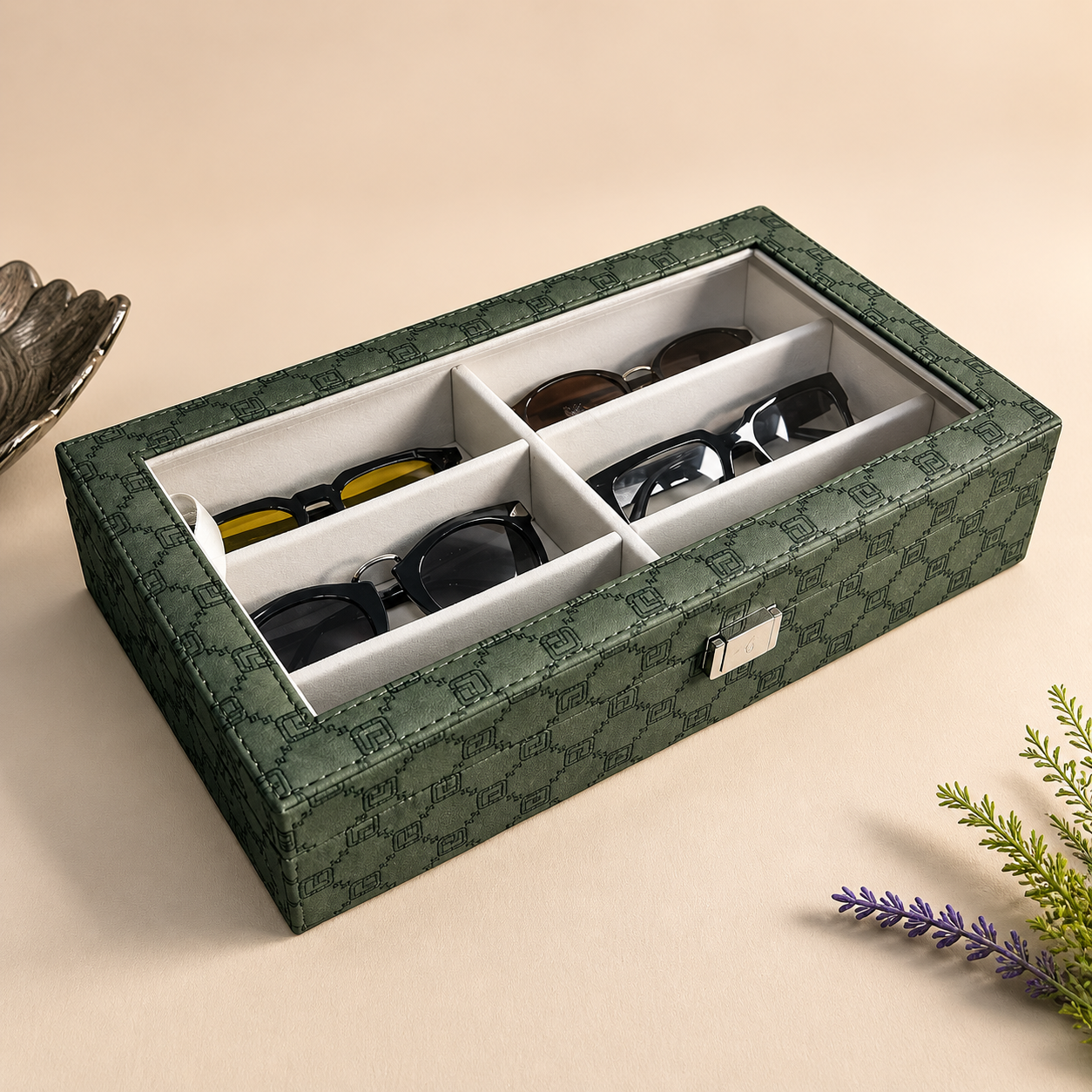 Designer 6 Slot Sunglass Organiser Box With Glass Top