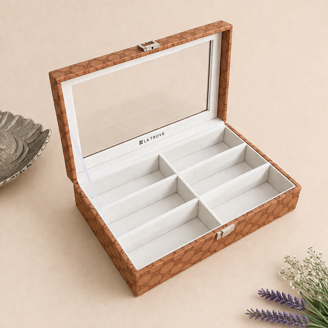 Designer 6 Slot Sunglass Organiser Box With Glass Top