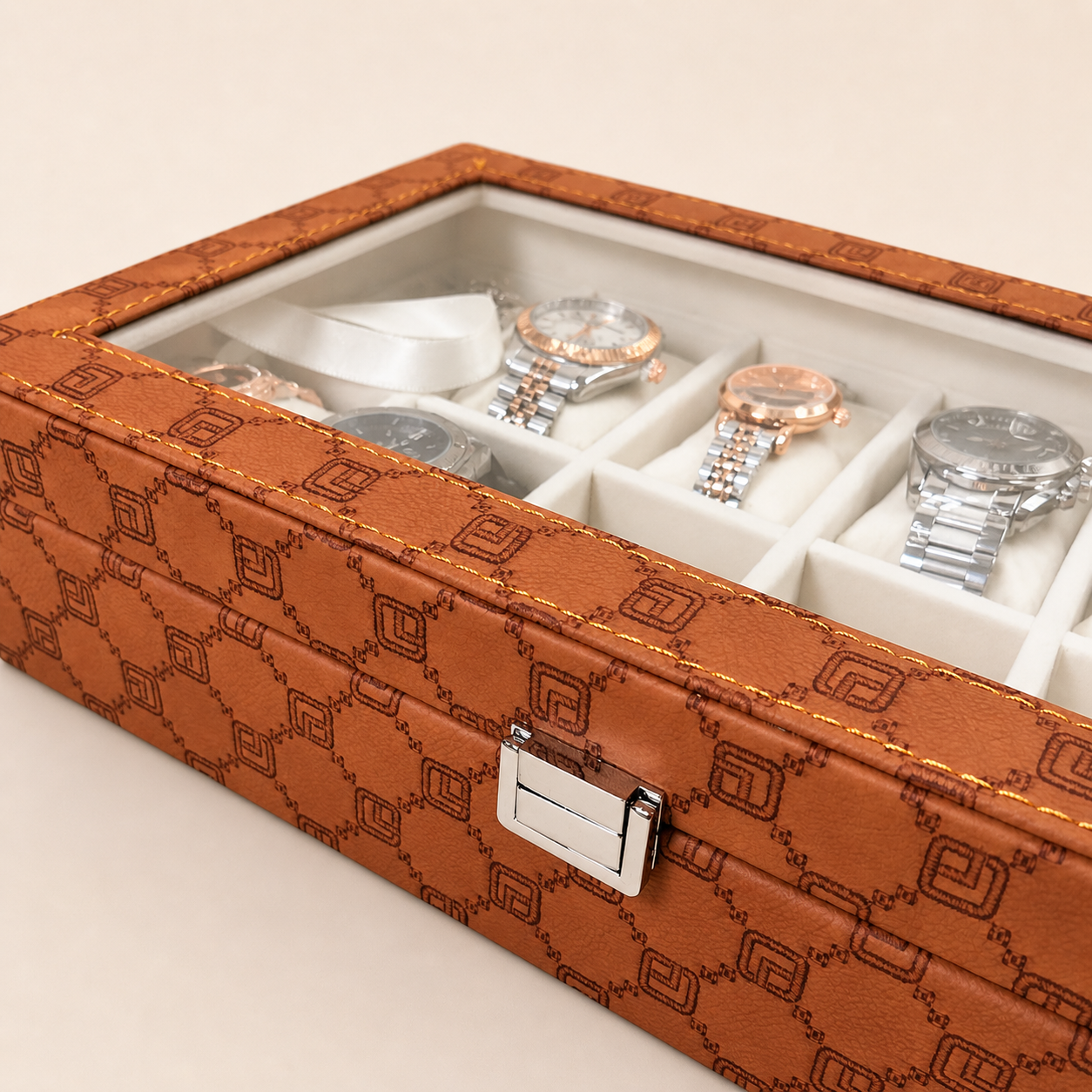 Designer 12-Slot Watch Box with Glass Top