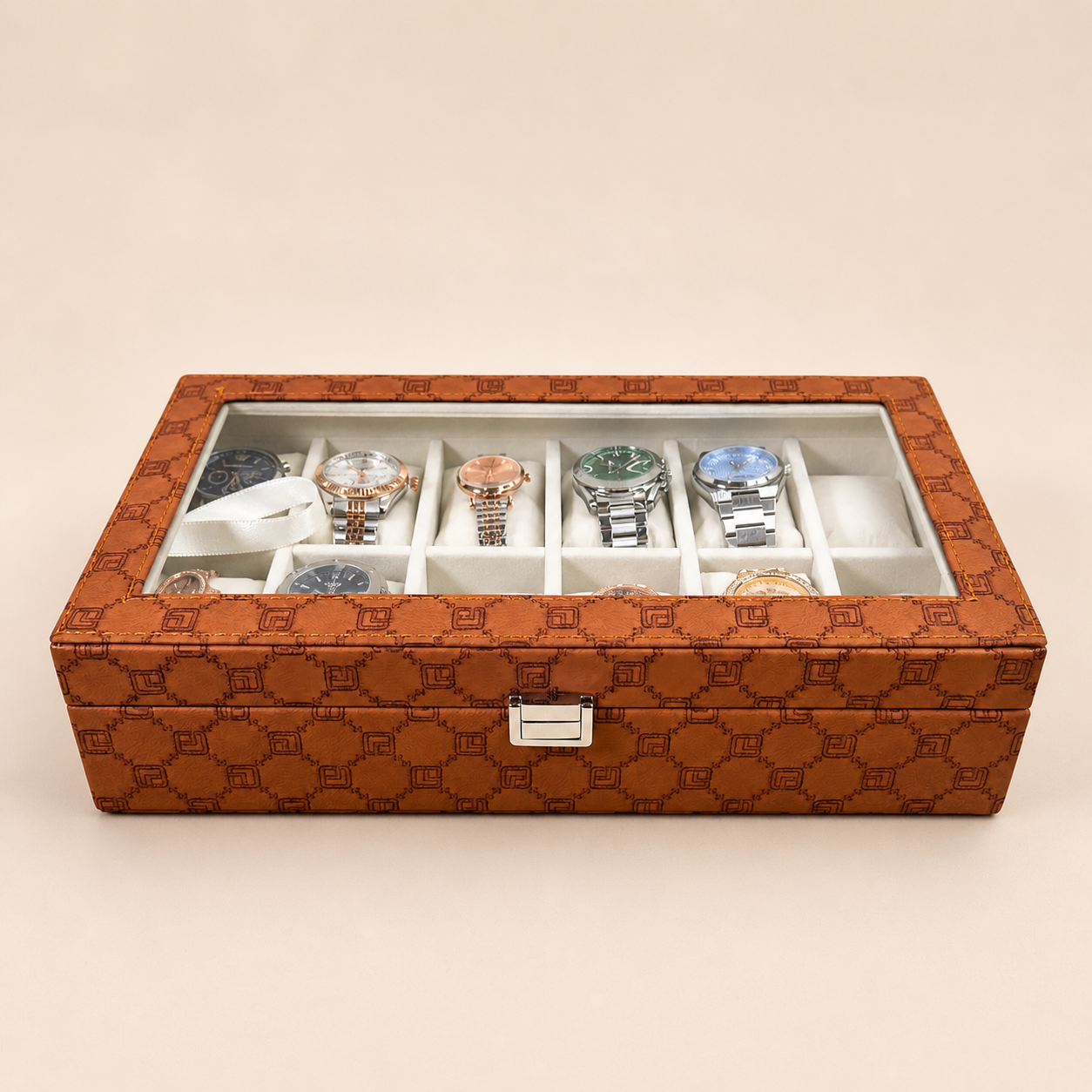 Designer 12-Slot Watch Box with Glass Top