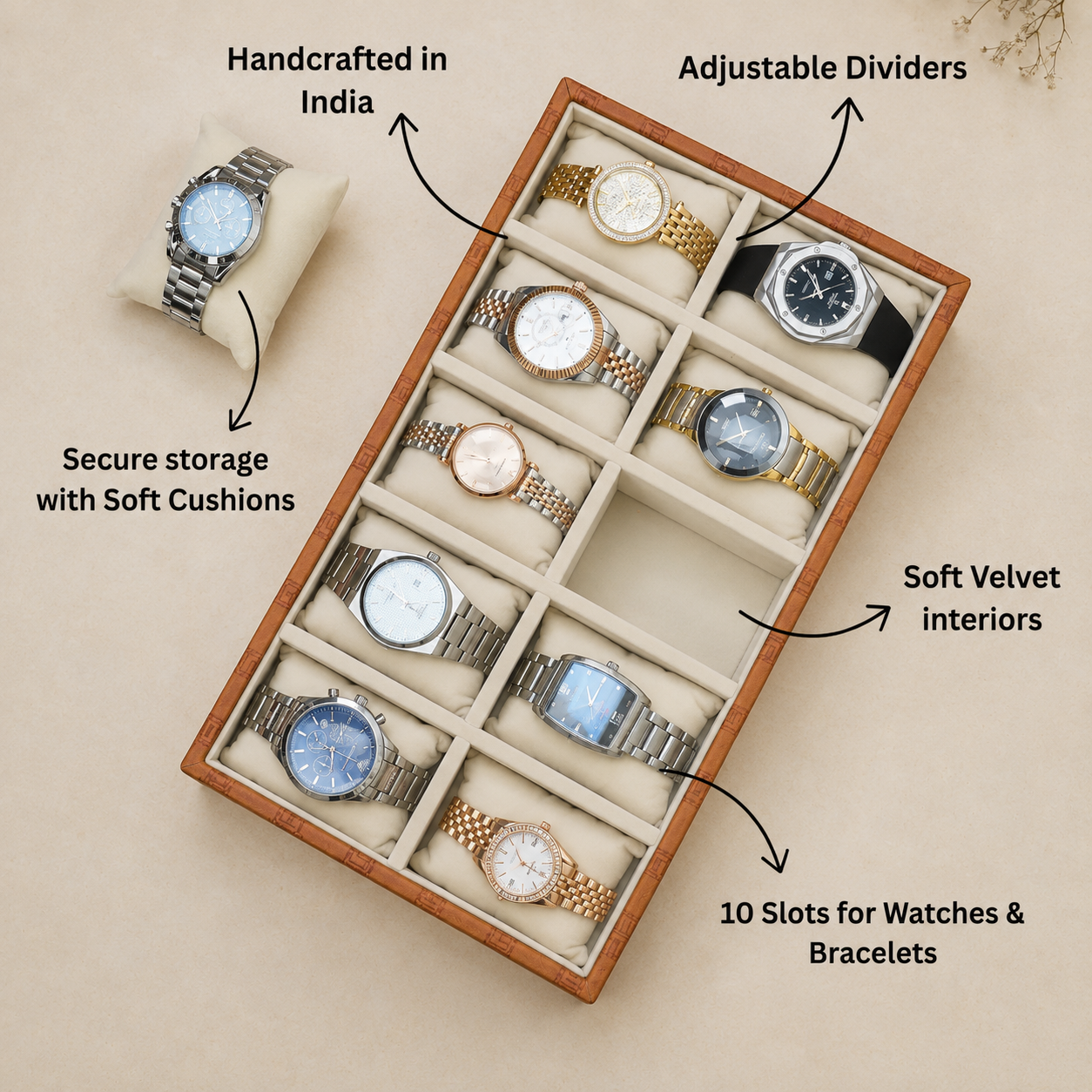 Designer 10-Slot Watch Tray