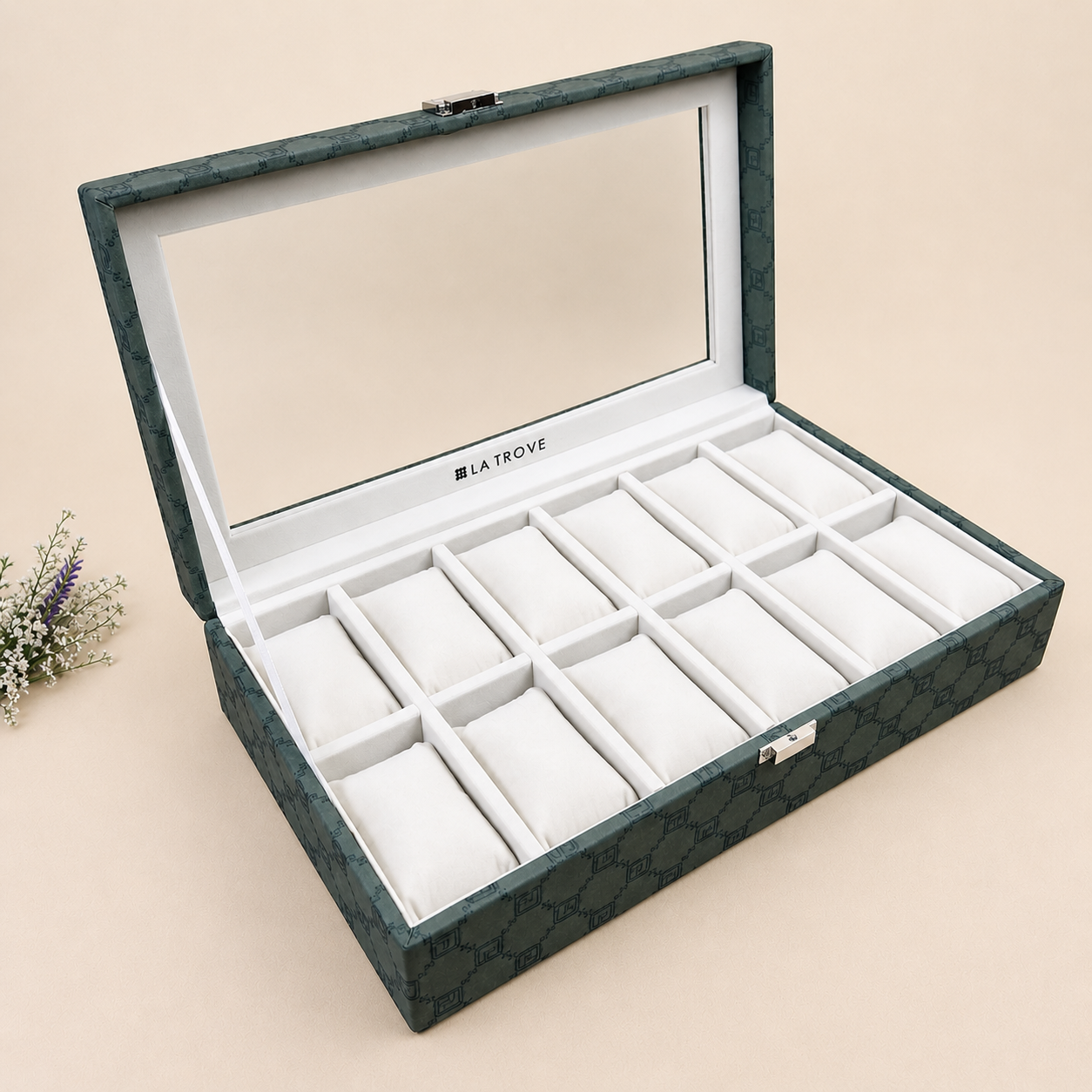 Designer 12-Slot Watch Box with Glass Top