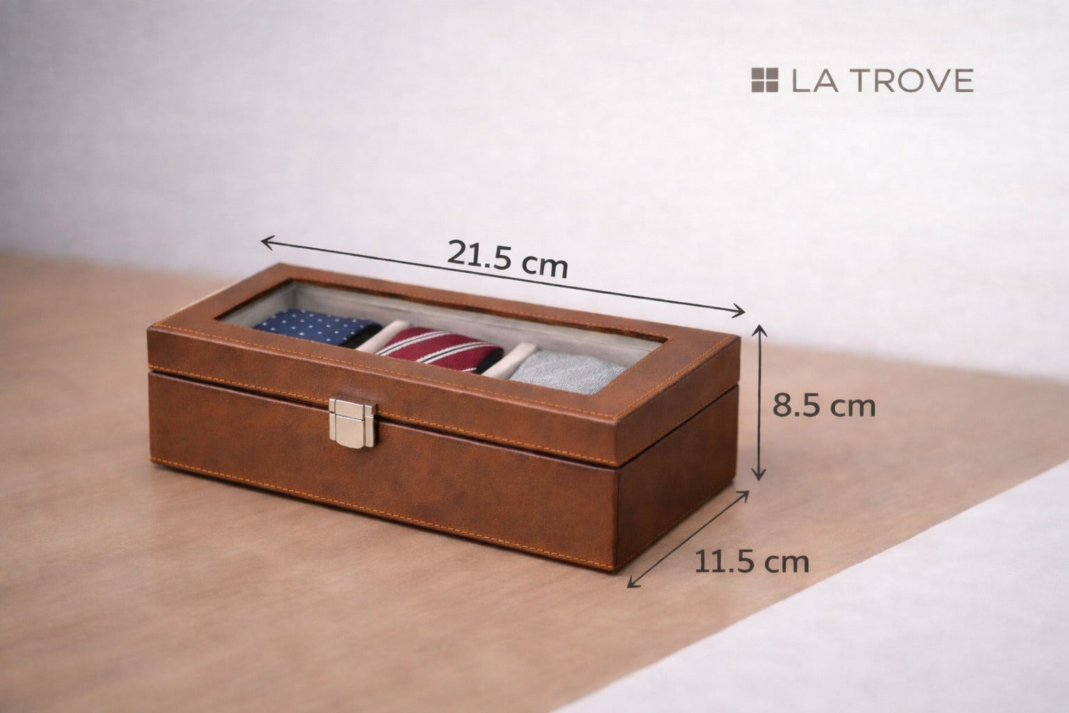 TBT 3 Slot Leatherette Tie Organizer Box