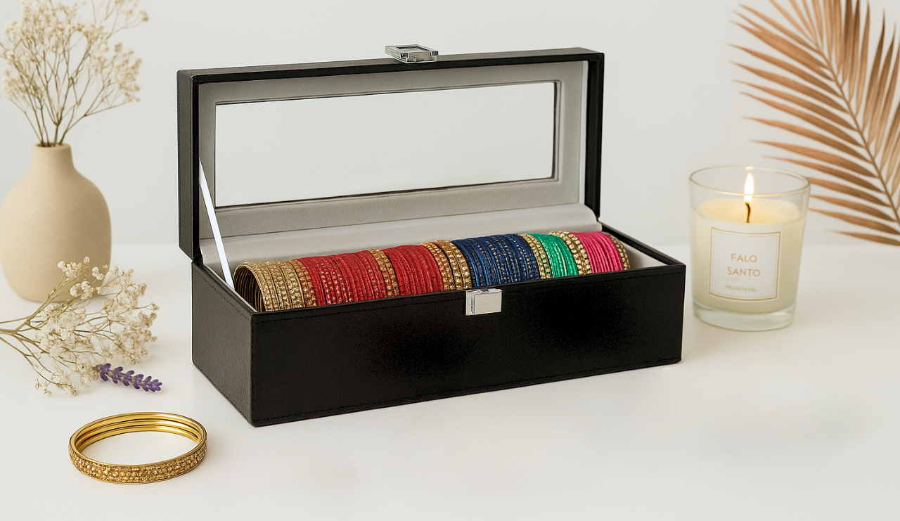 Beautiful single slot bangle storage box with Glass Top